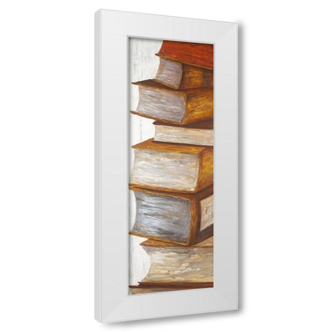 PILE OF BOOKS White Modern Wood Framed Art Print by Atelier B Art Studio