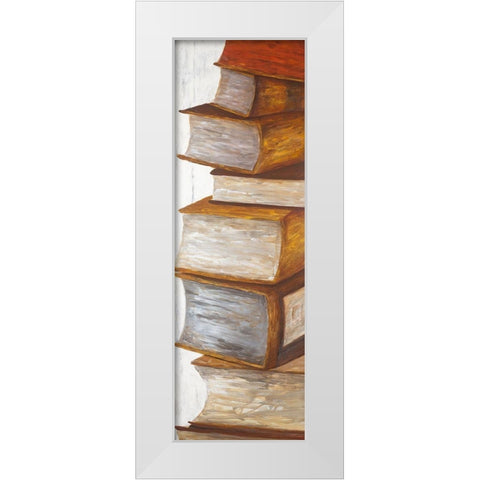 PILE OF BOOKS White Modern Wood Framed Art Print by Atelier B Art Studio