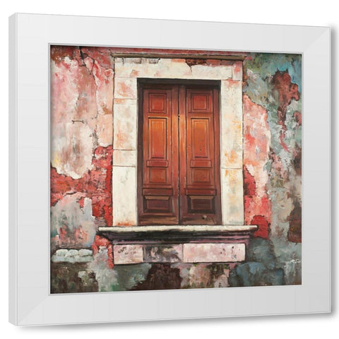 DOOR OF AN OLD RED BUILDING White Modern Wood Framed Art Print by Atelier B Art Studio
