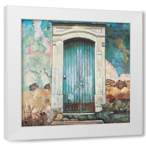 BLUE DOOR OF AN OLD BUILDING White Modern Wood Framed Art Print by Atelier B Art Studio