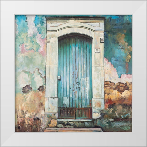BLUE DOOR OF AN OLD BUILDING White Modern Wood Framed Art Print by Atelier B Art Studio