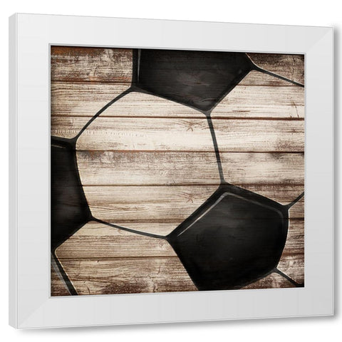 SOCCER BALL ON WOOD White Modern Wood Framed Art Print by Atelier B Art Studio