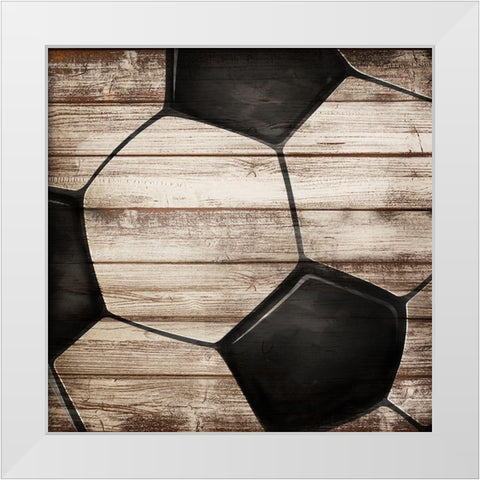 SOCCER BALL ON WOOD White Modern Wood Framed Art Print by Atelier B Art Studio