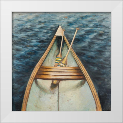 Canoeing on the Lake White Modern Wood Framed Art Print by Atelier B Art Studio