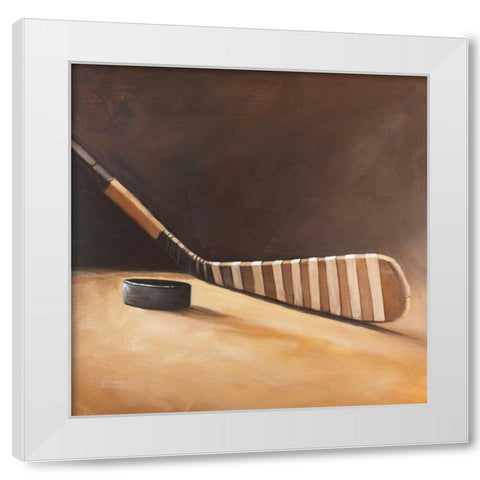 Stick and Hockey Puck White Modern Wood Framed Art Print by Atelier B Art Studio