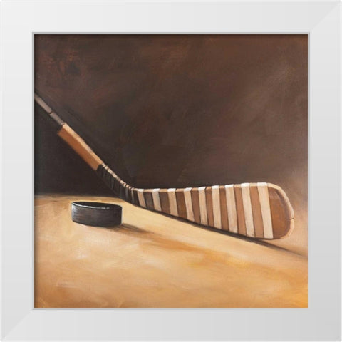 Stick and Hockey Puck White Modern Wood Framed Art Print by Atelier B Art Studio