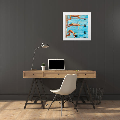 SWIMMERS White Modern Wood Framed Art Print by Atelier B Art Studio