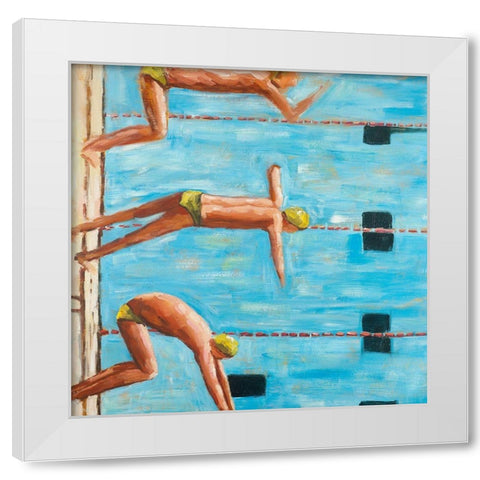 SWIMMERS White Modern Wood Framed Art Print by Atelier B Art Studio