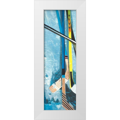 Hockey Sticks on Ice White Modern Wood Framed Art Print by Atelier B Art Studio
