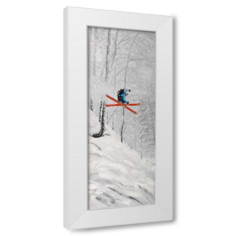 Man Skiing in Steep Offpiste Terrain White Modern Wood Framed Art Print by Atelier B Art Studio