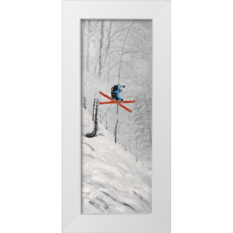 Man Skiing in Steep Offpiste Terrain White Modern Wood Framed Art Print by Atelier B Art Studio