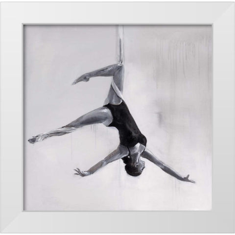 Woman Dancer on Aerial Silks White Modern Wood Framed Art Print by Atelier B Art Studio