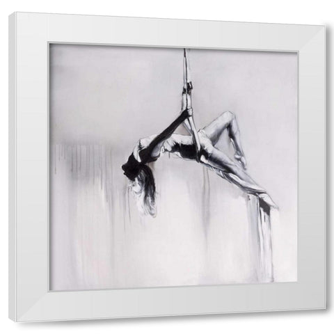 Woman Dancer on Aerial Contortion White Modern Wood Framed Art Print by Atelier B Art Studio