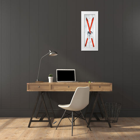 Vintage Red Ski White Modern Wood Framed Art Print by Atelier B Art Studio