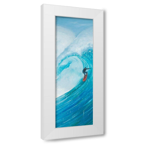 SURFER ON A BIG WAVE White Modern Wood Framed Art Print by Atelier B Art Studio