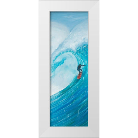 SURFER ON A BIG WAVE White Modern Wood Framed Art Print by Atelier B Art Studio