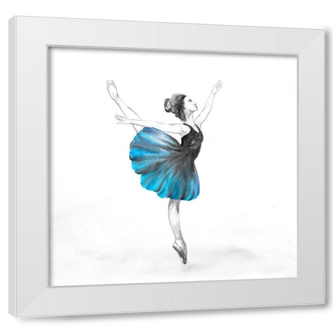 Small Blue Ballerina White Modern Wood Framed Art Print by Atelier B Art Studio