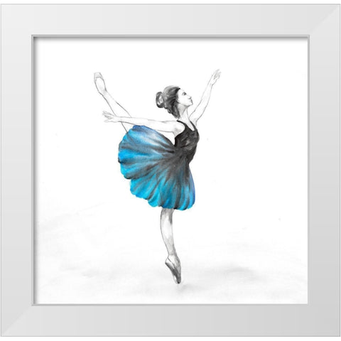 Small Blue Ballerina White Modern Wood Framed Art Print by Atelier B Art Studio