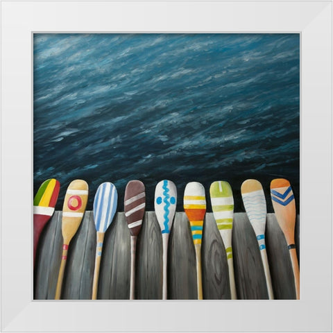 COLORFUL PADDLES ON THE DOCK White Modern Wood Framed Art Print by Atelier B Art Studio