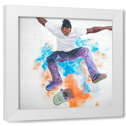 SKATER White Modern Wood Framed Art Print by Atelier B Art Studio