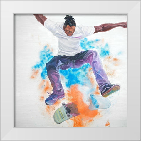 SKATER White Modern Wood Framed Art Print by Atelier B Art Studio