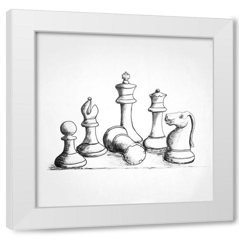 CHESS GAME PIECES White Modern Wood Framed Art Print by Atelier B Art Studio