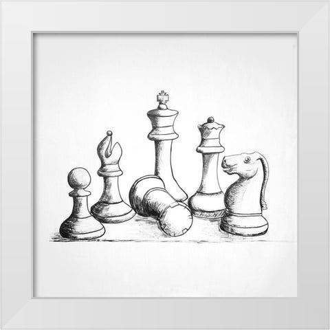 CHESS GAME PIECES White Modern Wood Framed Art Print by Atelier B Art Studio