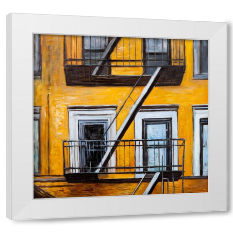 Building Old Fire Escape White Modern Wood Framed Art Print by Atelier B Art Studio