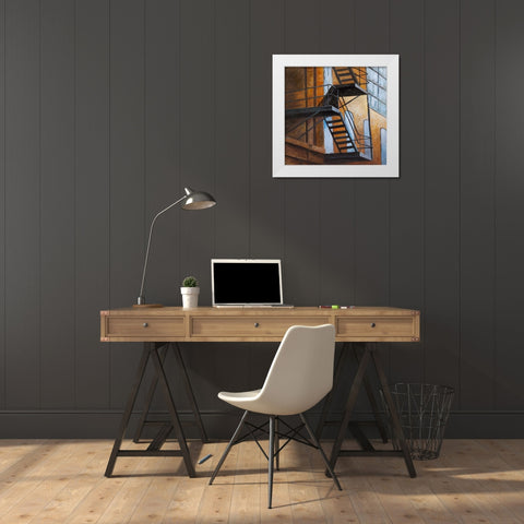 Apartment Building Escape in NYC White Modern Wood Framed Art Print by Atelier B Art Studio