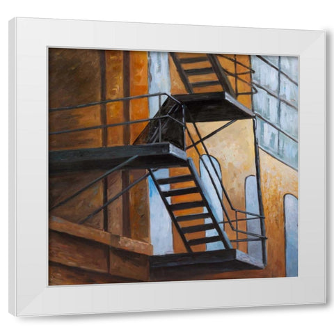 Apartment Building Escape in NYC White Modern Wood Framed Art Print by Atelier B Art Studio
