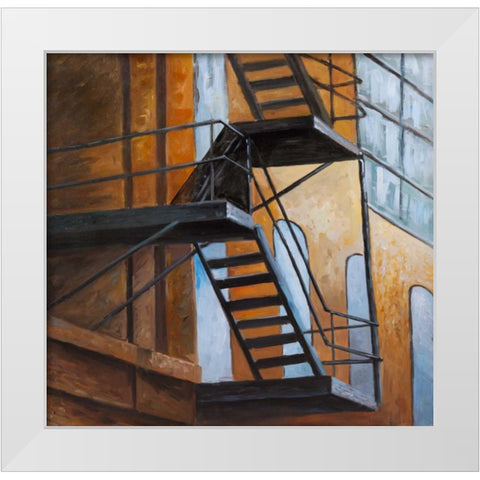 Apartment Building Escape in NYC White Modern Wood Framed Art Print by Atelier B Art Studio