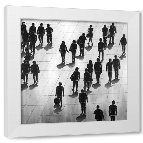 SILHOUETTES OF PEOPLE ON THE STREET White Modern Wood Framed Art Print by Atelier B Art Studio