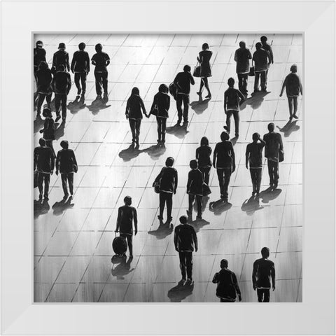 SILHOUETTES OF PEOPLE ON THE STREET White Modern Wood Framed Art Print by Atelier B Art Studio