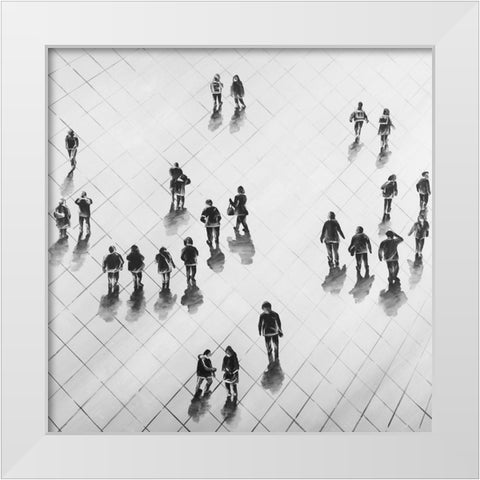 Overhead View of People on the Street White Modern Wood Framed Art Print by Atelier B Art Studio
