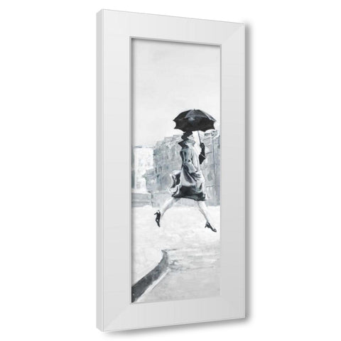 Woman in the Rain White Modern Wood Framed Art Print by Atelier B Art Studio