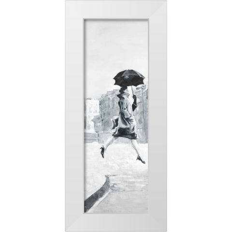 Woman in the Rain White Modern Wood Framed Art Print by Atelier B Art Studio