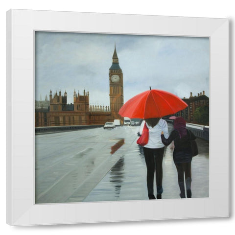 BRITISH UNDER UMBRELLA IN FRONT OF THE BIG BEN White Modern Wood Framed Art Print by Atelier B Art Studio