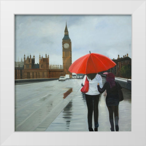 BRITISH UNDER UMBRELLA IN FRONT OF THE BIG BEN White Modern Wood Framed Art Print by Atelier B Art Studio