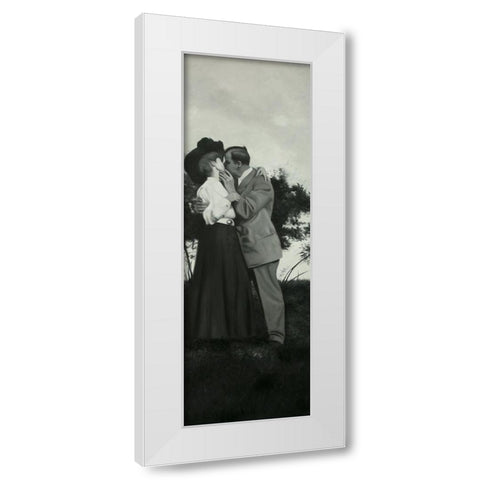 VINTAGE COUPLE KISSING White Modern Wood Framed Art Print by Atelier B Art Studio