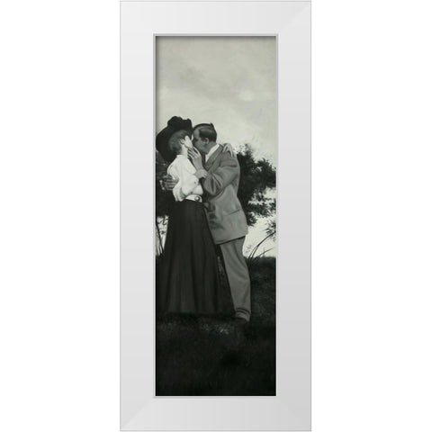 VINTAGE COUPLE KISSING White Modern Wood Framed Art Print by Atelier B Art Studio