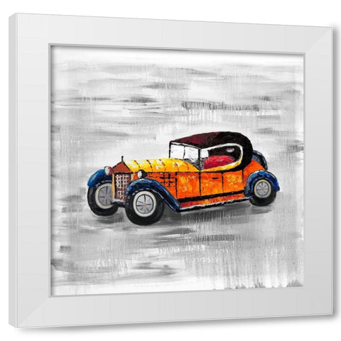 Yellow vintage car toy White Modern Wood Framed Art Print by Atelier B Art Studio