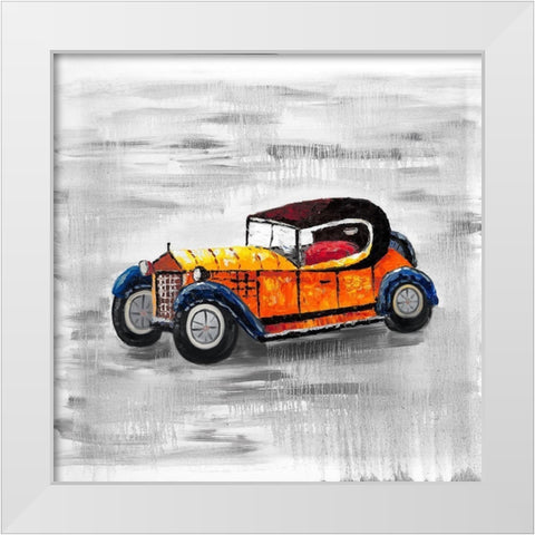 Yellow vintage car toy White Modern Wood Framed Art Print by Atelier B Art Studio