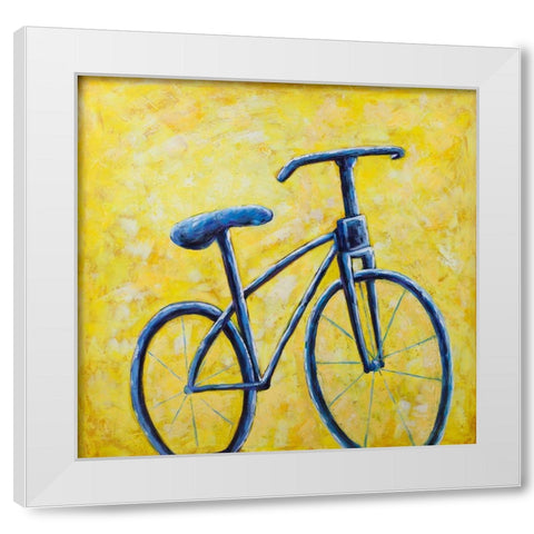 BLUE BIKE White Modern Wood Framed Art Print by Atelier B Art Studio