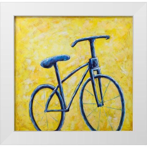 BLUE BIKE White Modern Wood Framed Art Print by Atelier B Art Studio