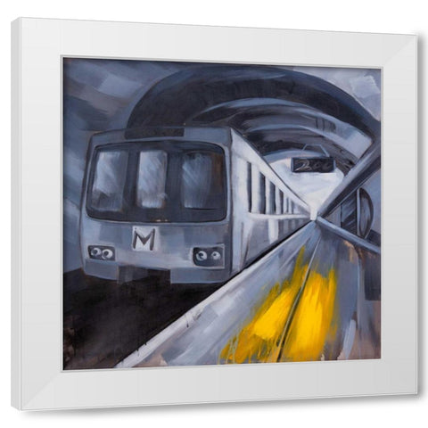 Subway in a Metro White Modern Wood Framed Art Print by Atelier B Art Studio