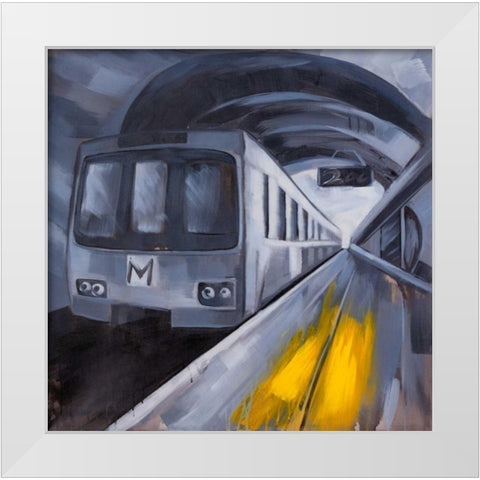 Subway in a Metro White Modern Wood Framed Art Print by Atelier B Art Studio