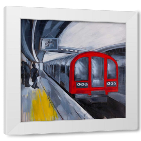 People Waiting for the Metro White Modern Wood Framed Art Print by Atelier B Art Studio
