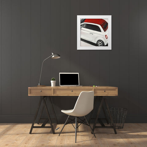 ITALIAN RED AND WHITE CAR White Modern Wood Framed Art Print by Atelier B Art Studio