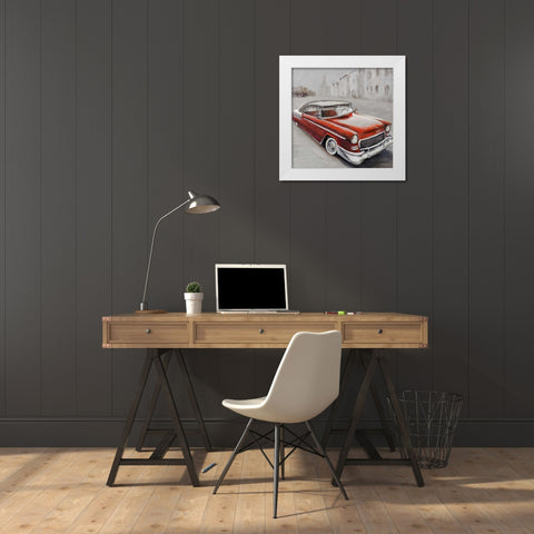 Vintage Classic Car White Modern Wood Framed Art Print by Atelier B Art Studio