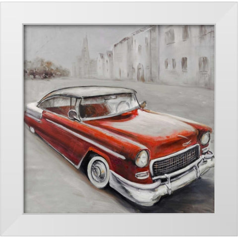 Vintage Classic Car White Modern Wood Framed Art Print by Atelier B Art Studio
